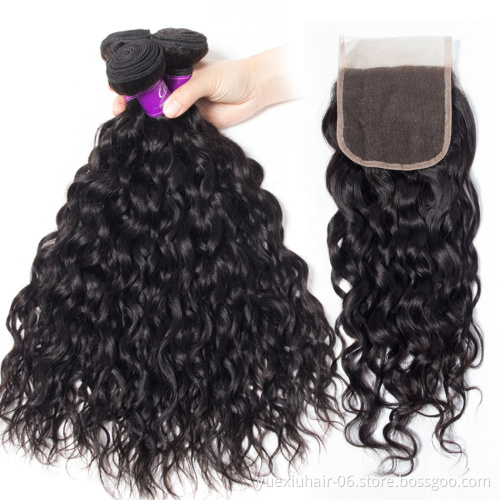 Grade 10A 100% Raw Unprocessed Virgin Peruvian Hair 2019 Virgin Peruvian Water Wave Hair with Lace Closure